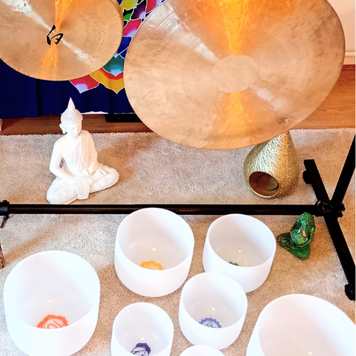 A room full of ladies having a Sound and Waves gong bath.